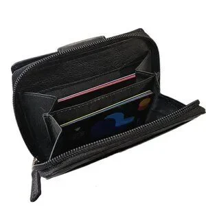 Chaps | Bags | Chaps Womens Italian Leather Black Rfid Zipper Purse ...